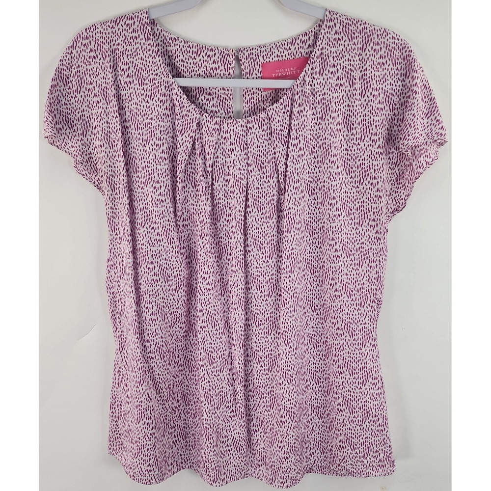 Charles Tyrwhitt Silk Blend Top Women's 8 Magenta White Business Chic